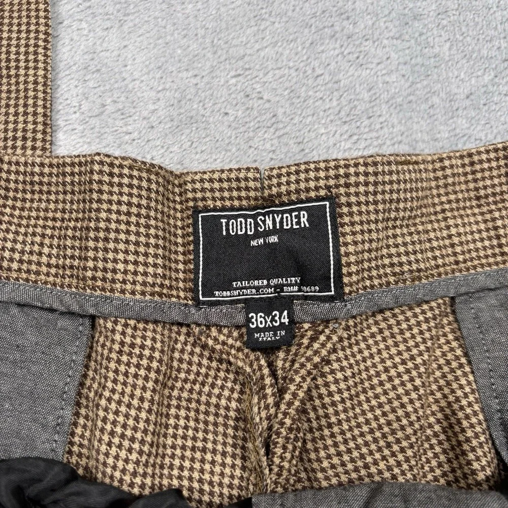 Todd Snyder Houndstooth Dress Pants Men's 36x33 Brown Tan Italy Wool Linen